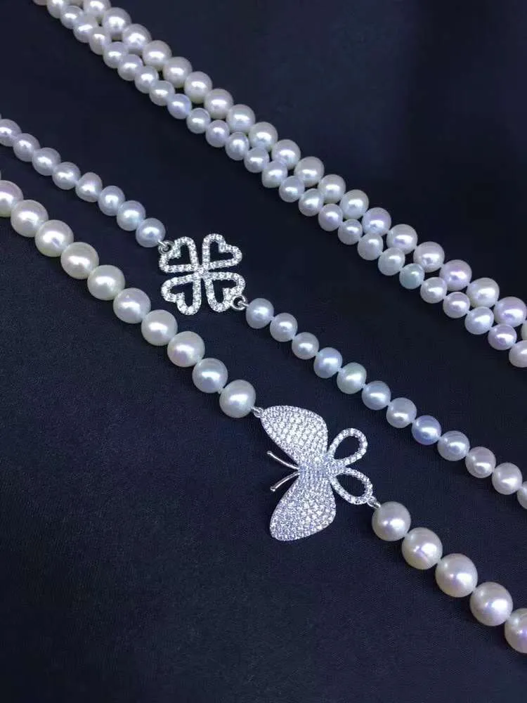 Tsukihana  Freshwater Pearl With Rz Simulated Diamond Necklace - TS002