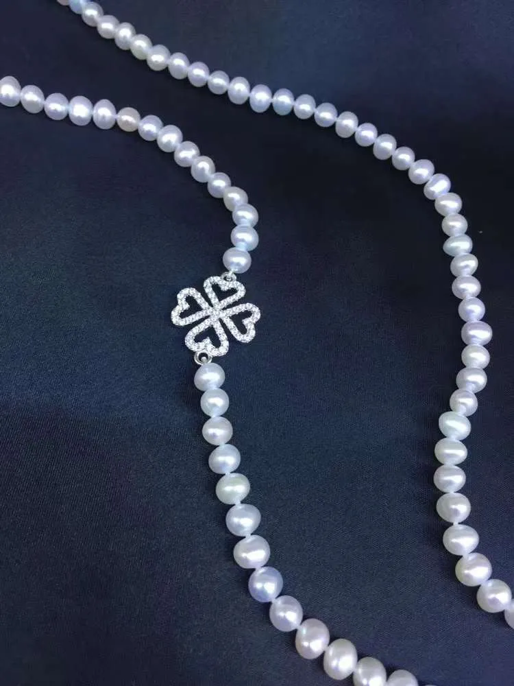 Tsukihana  Freshwater Pearl With Rz Simulated Diamond Necklace - TS002