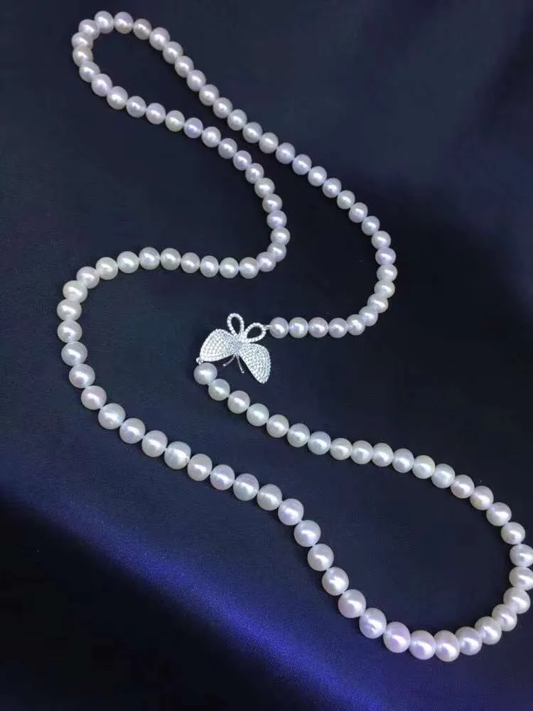 Tsukihana  Freshwater Pearl With Rz Simulated Diamond Necklace - TS002