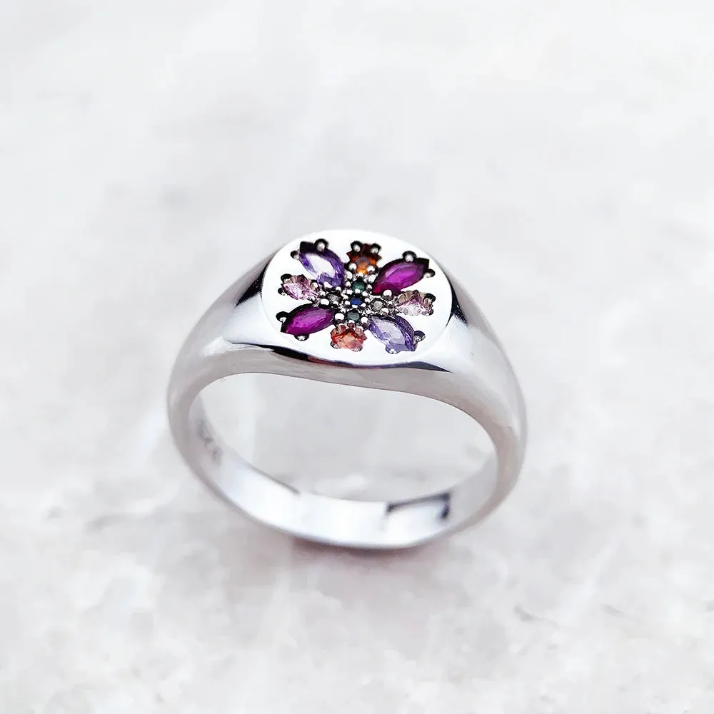 VAIGE Vibrant Floral Zircon Ring in 925 Sterling Silver