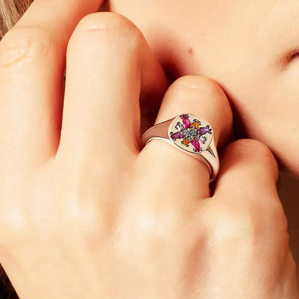 VAIGE Vibrant Floral Zircon Ring in 925 Sterling Silver