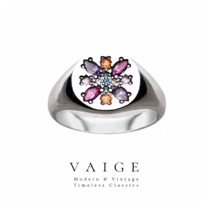 VAIGE Vibrant Floral Zircon Ring in 925 Sterling Silver