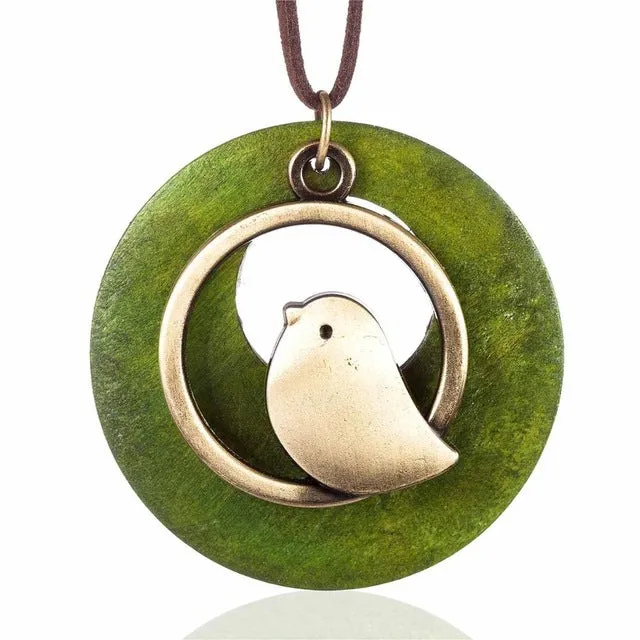 woman jewelry statement necklaces & pendants, Bird Wooden Bead pendant vintage Long necklace women christmas gift collares mujer