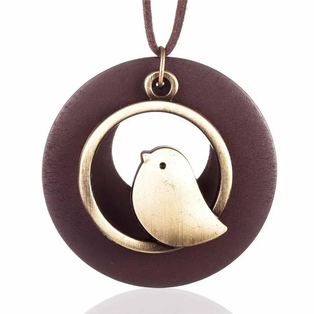 woman jewelry statement necklaces & pendants, Bird Wooden Bead pendant vintage Long necklace women christmas gift collares mujer