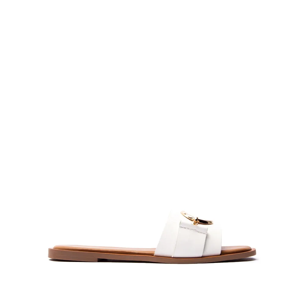 Women's White sandal with gold rings