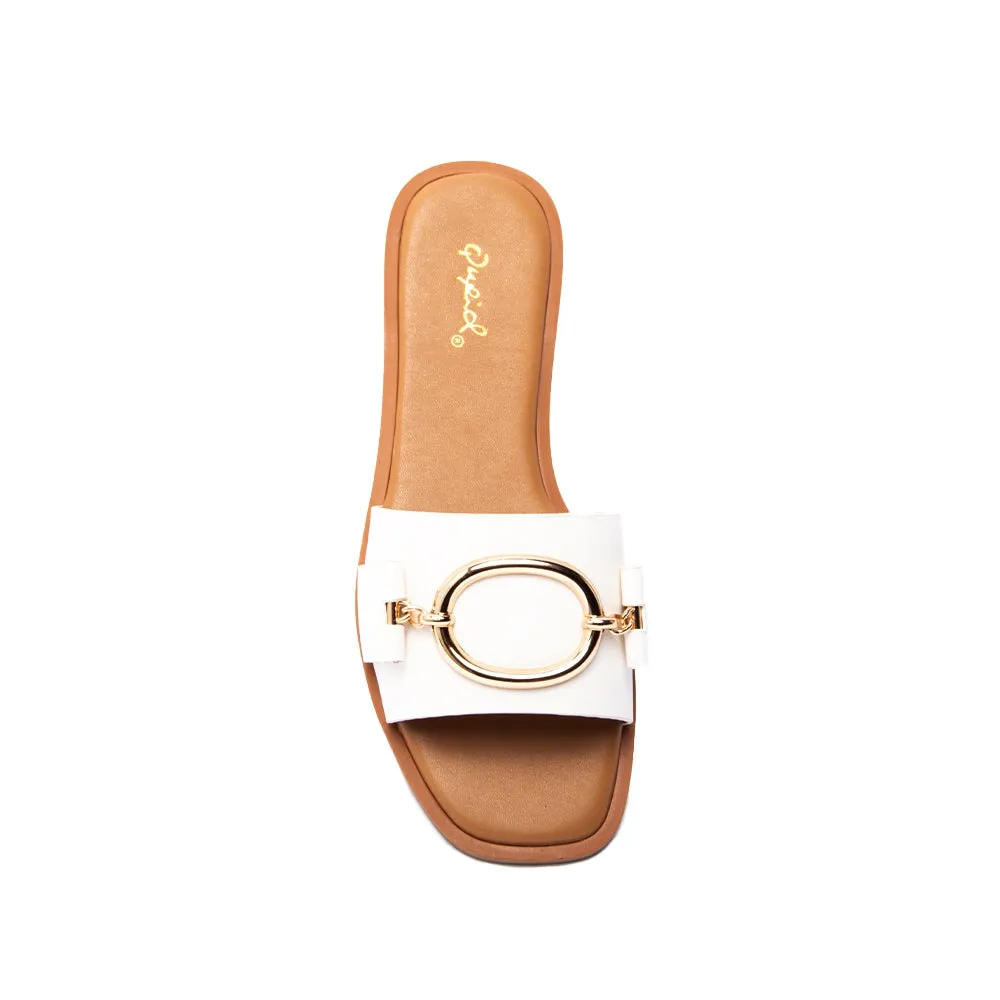 Women's White sandal with gold rings