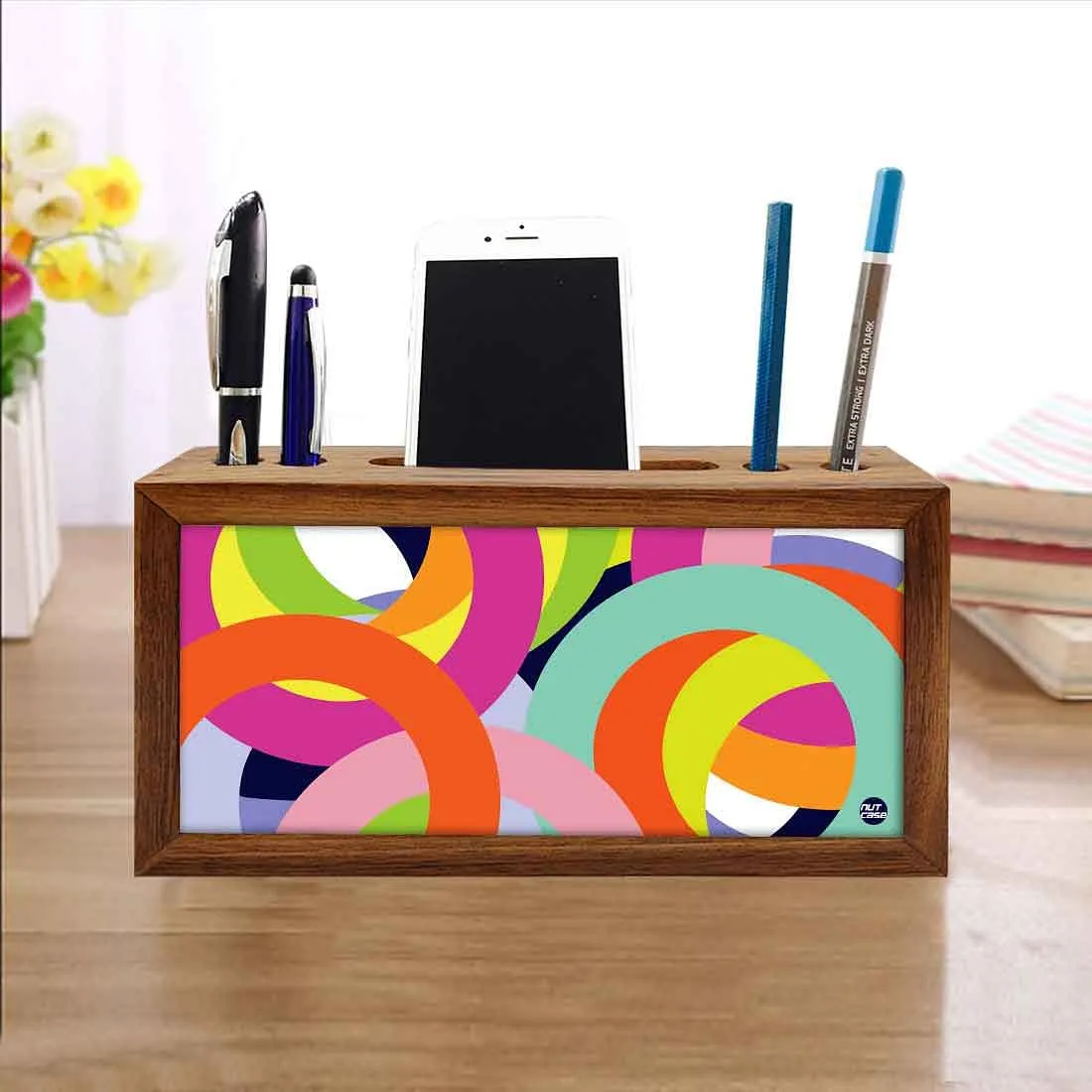 Wood desk accessories Pen Mobile Stand - Colorful Rings