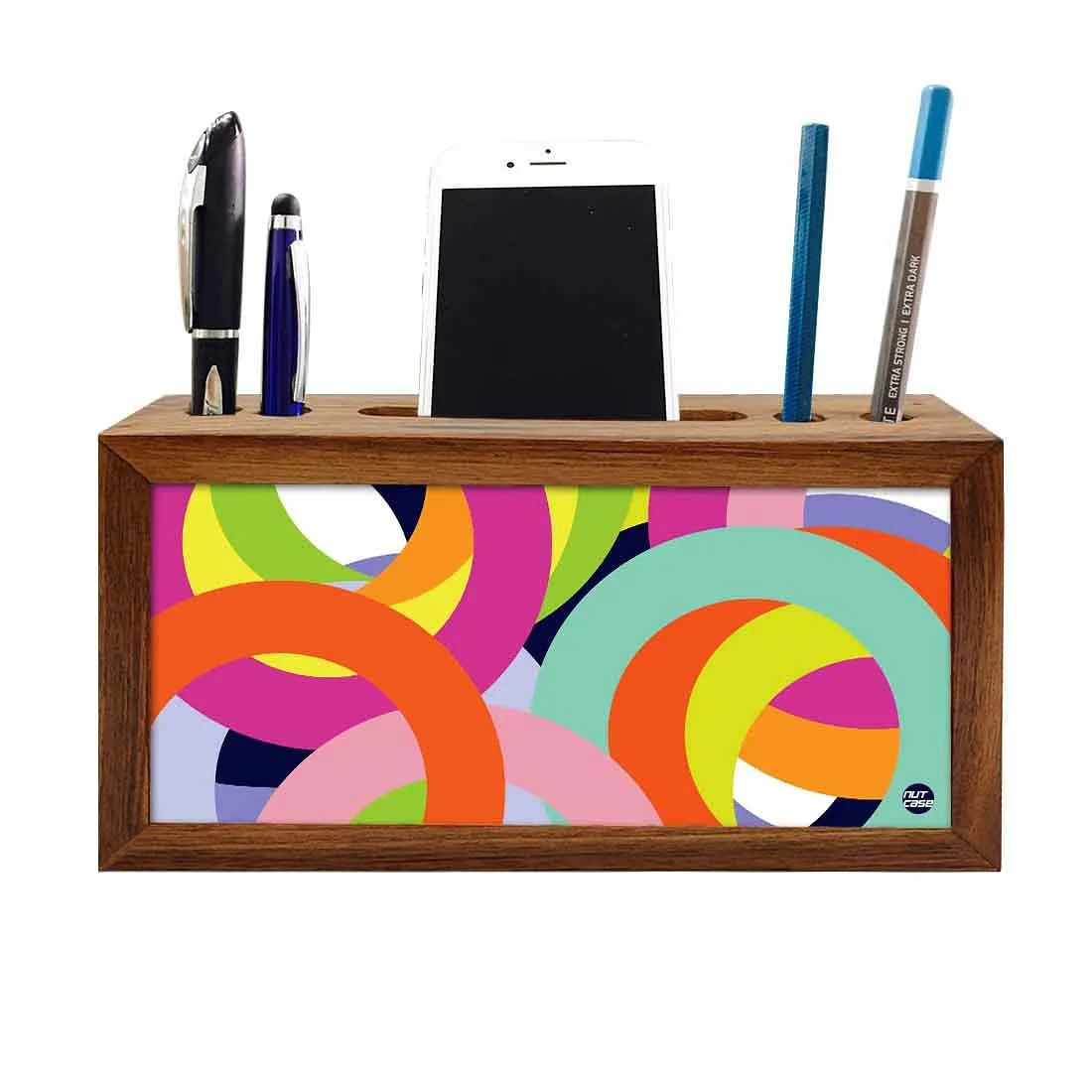 Wood desk accessories Pen Mobile Stand - Colorful Rings