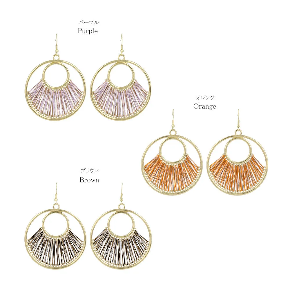 Woven Thread Circle Drop Earrings