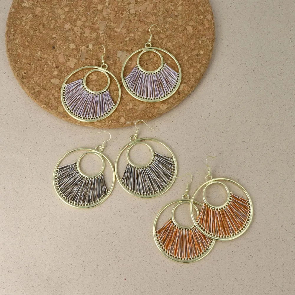 Woven Thread Circle Drop Earrings