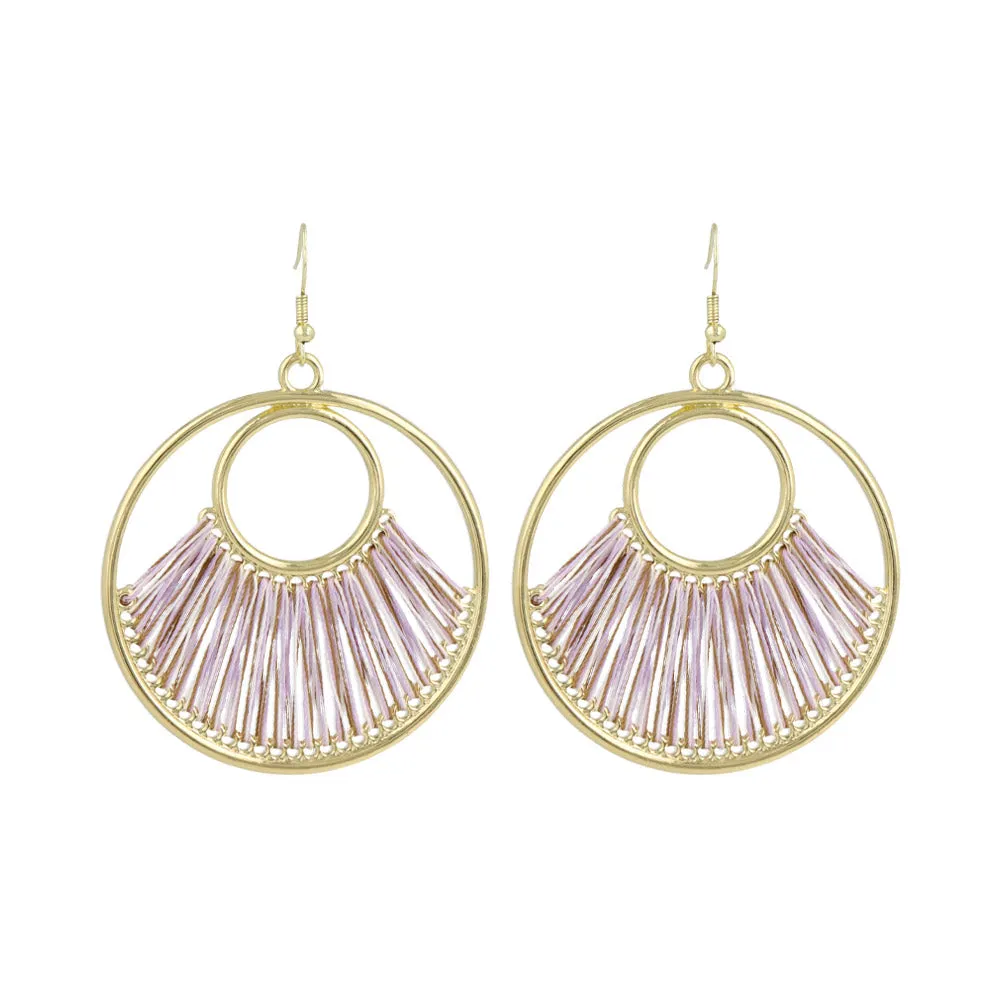 Woven Thread Circle Drop Earrings