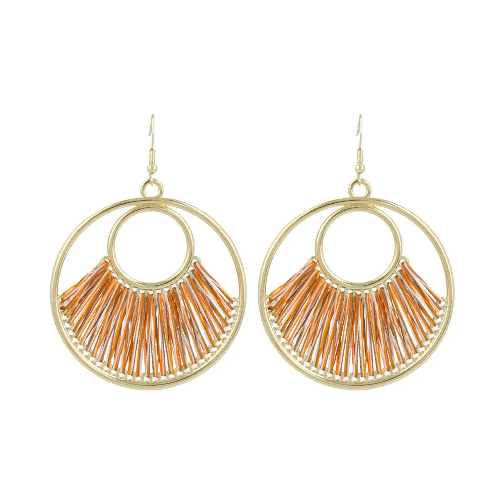 Woven Thread Circle Drop Earrings